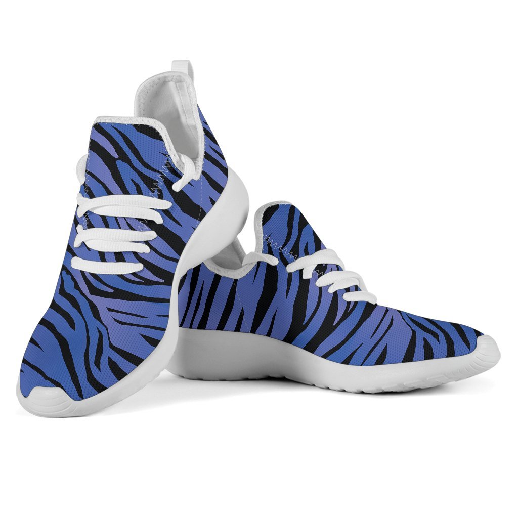 Black Blue Zebra Pattern Print Mesh Knit Shoes GearFrost