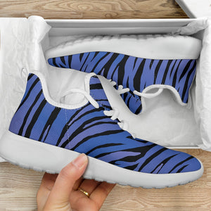 Black Blue Zebra Pattern Print Mesh Knit Shoes GearFrost