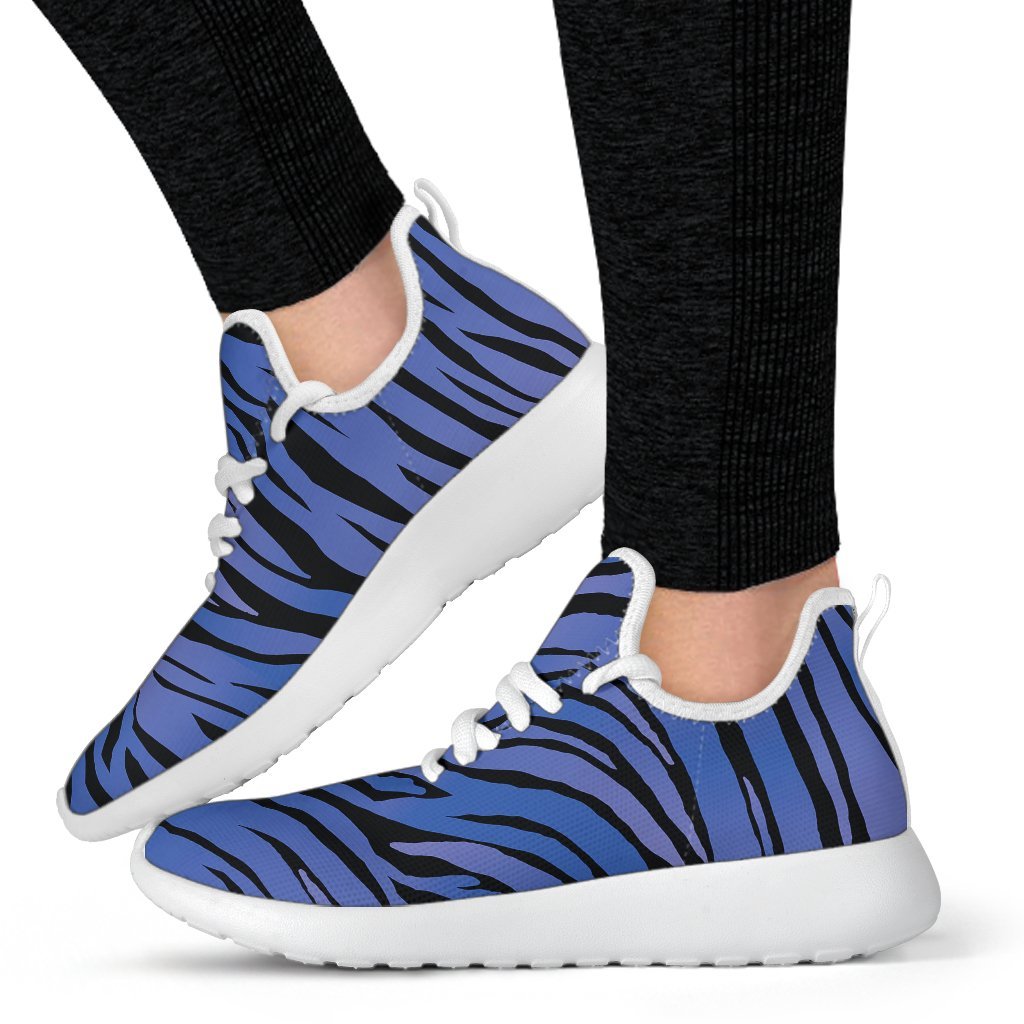 Black Blue Zebra Pattern Print Mesh Knit Shoes GearFrost