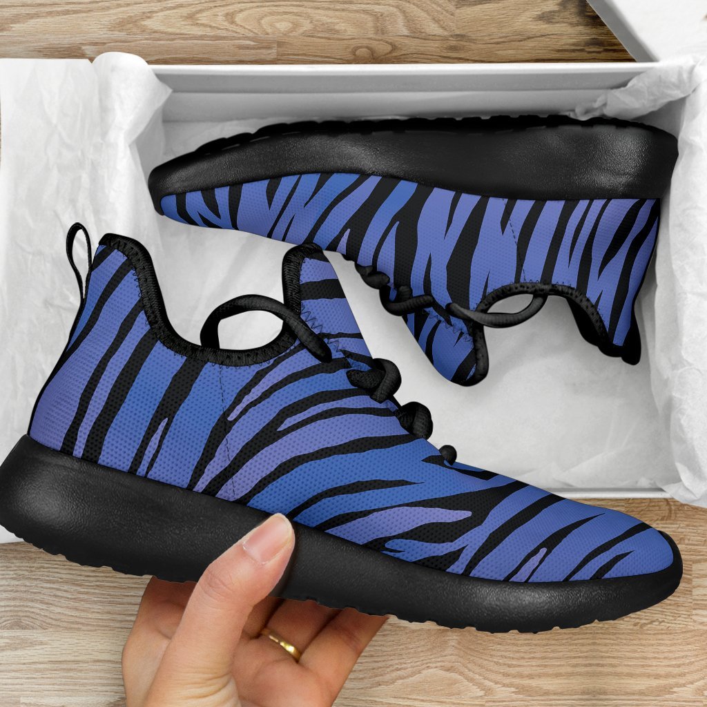 Black Blue Zebra Pattern Print Mesh Knit Shoes GearFrost