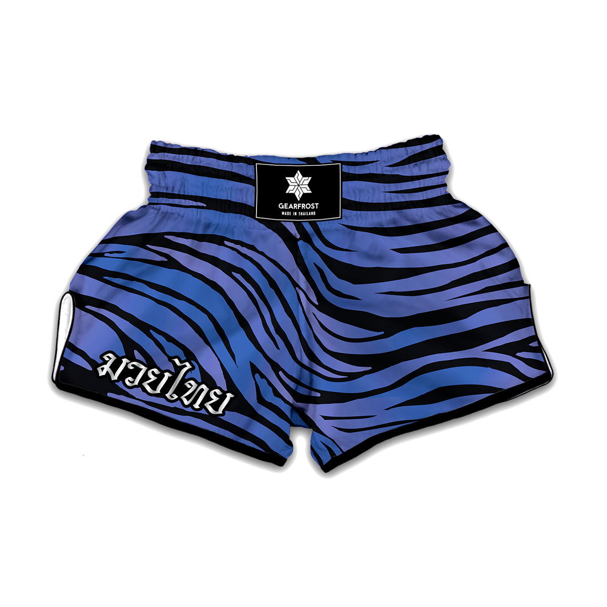 Black Blue Zebra Pattern Print Muay Thai Boxing Shorts