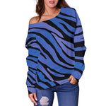 Black Blue Zebra Pattern Print Off Shoulder Sweatshirt GearFrost