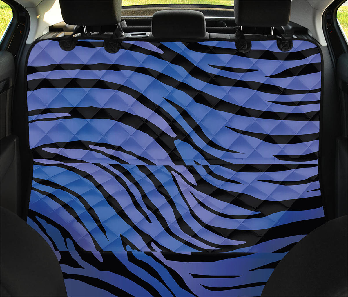 Black Blue Zebra Pattern Print Pet Car Back Seat Cover