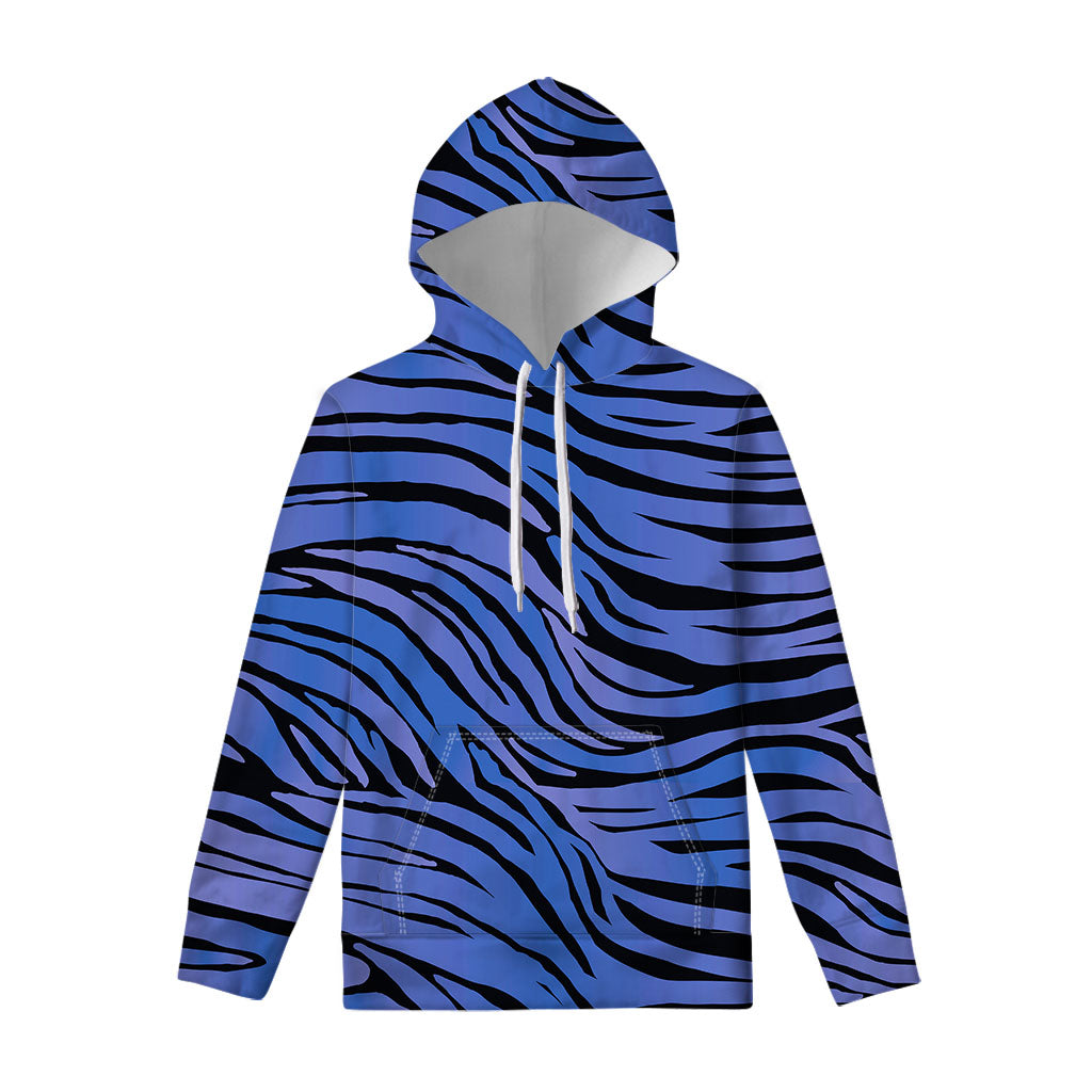 Black Blue Zebra Pattern Print Pullover Hoodie