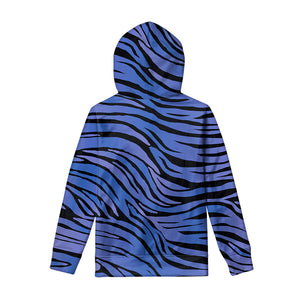 Black Blue Zebra Pattern Print Pullover Hoodie