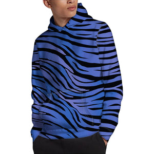 Black Blue Zebra Pattern Print Pullover Hoodie