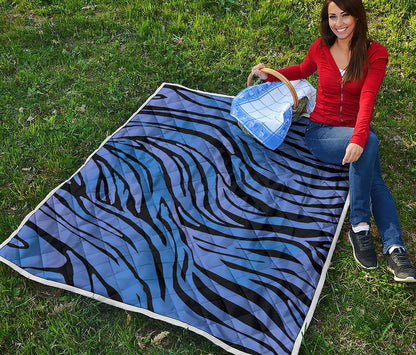 Black Blue Zebra Pattern Print Quilt