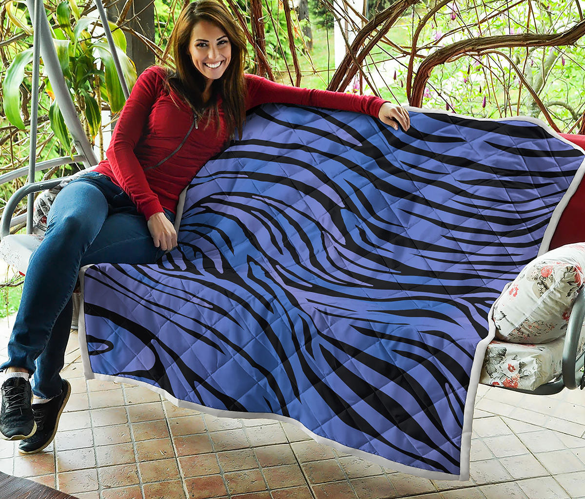 Black Blue Zebra Pattern Print Quilt