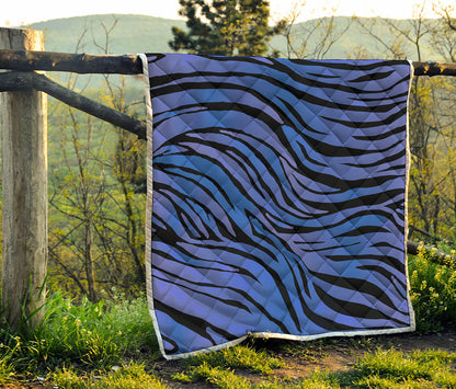 Black Blue Zebra Pattern Print Quilt