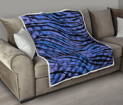 Black Blue Zebra Pattern Print Quilt