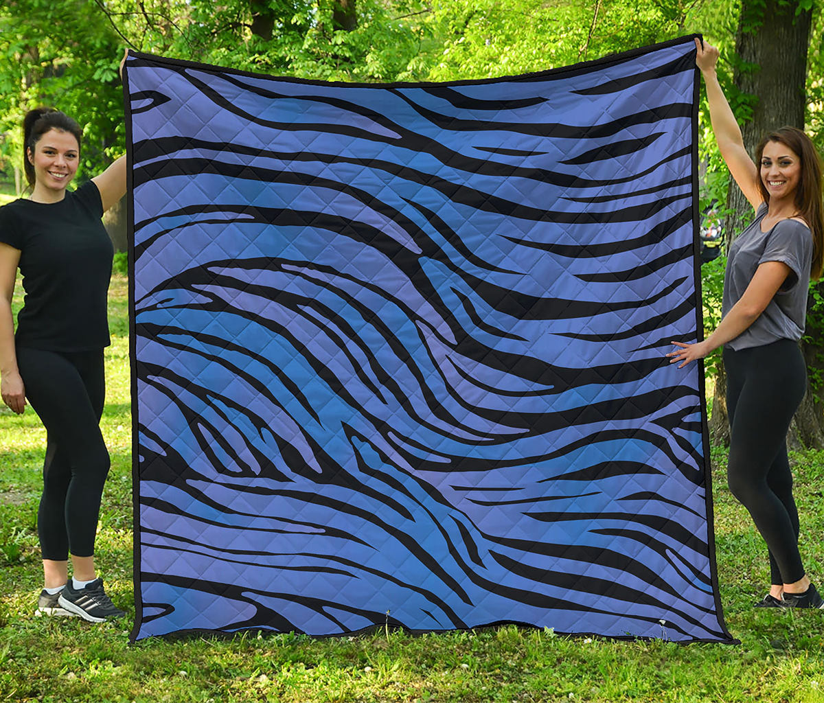 Black Blue Zebra Pattern Print Quilt