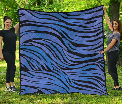 Black Blue Zebra Pattern Print Quilt