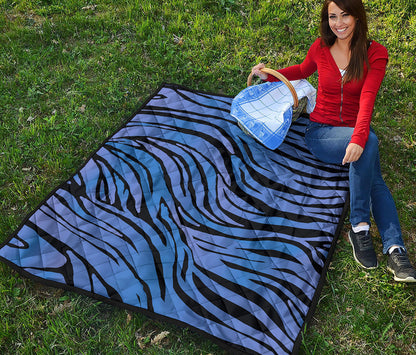 Black Blue Zebra Pattern Print Quilt