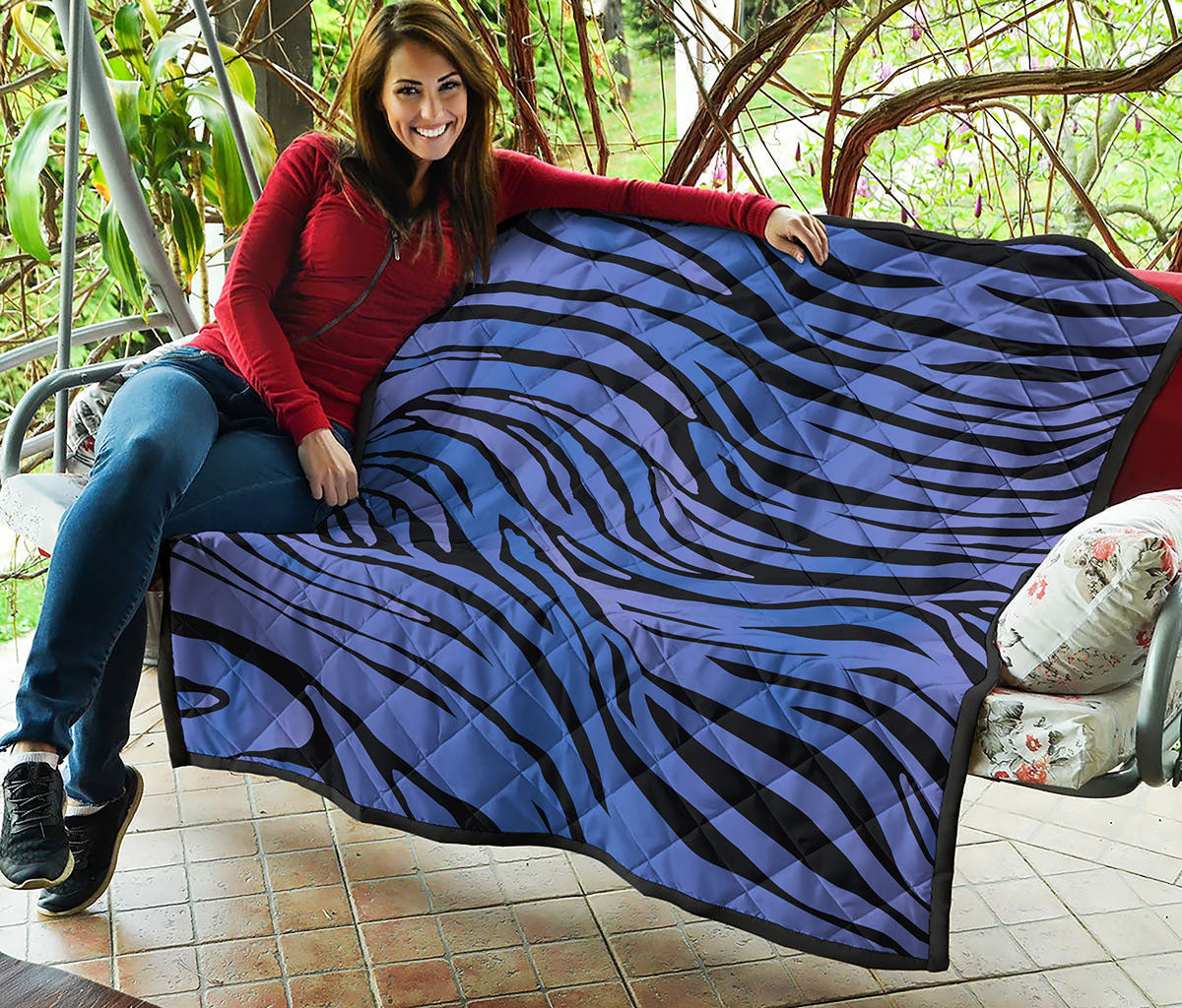Black Blue Zebra Pattern Print Quilt