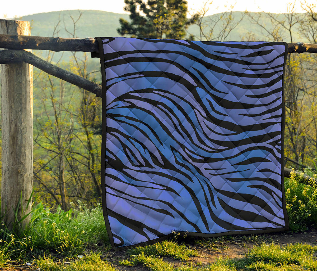 Black Blue Zebra Pattern Print Quilt