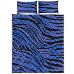 Black Blue Zebra Pattern Print Quilt Bed Set