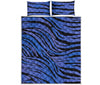 Black Blue Zebra Pattern Print Quilt Bed Set