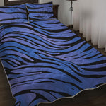 Black Blue Zebra Pattern Print Quilt Bed Set