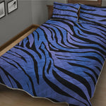 Black Blue Zebra Pattern Print Quilt Bed Set