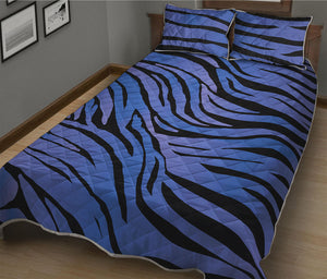 Black Blue Zebra Pattern Print Quilt Bed Set