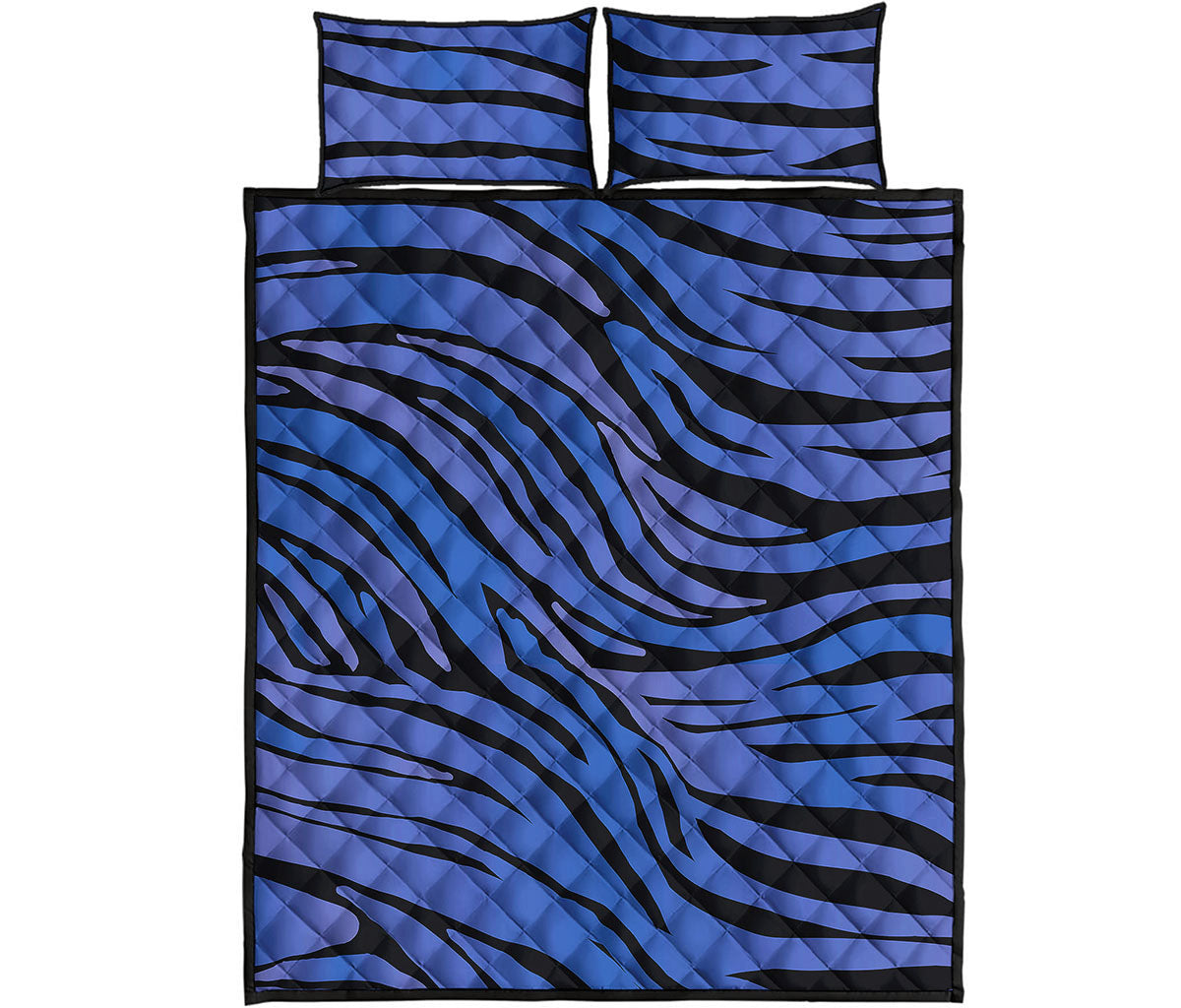 Black Blue Zebra Pattern Print Quilt Bed Set