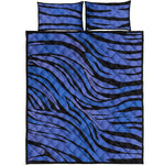 Black Blue Zebra Pattern Print Quilt Bed Set