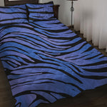 Black Blue Zebra Pattern Print Quilt Bed Set