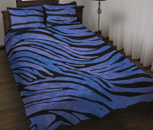 Black Blue Zebra Pattern Print Quilt Bed Set