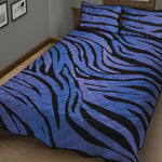 Black Blue Zebra Pattern Print Quilt Bed Set