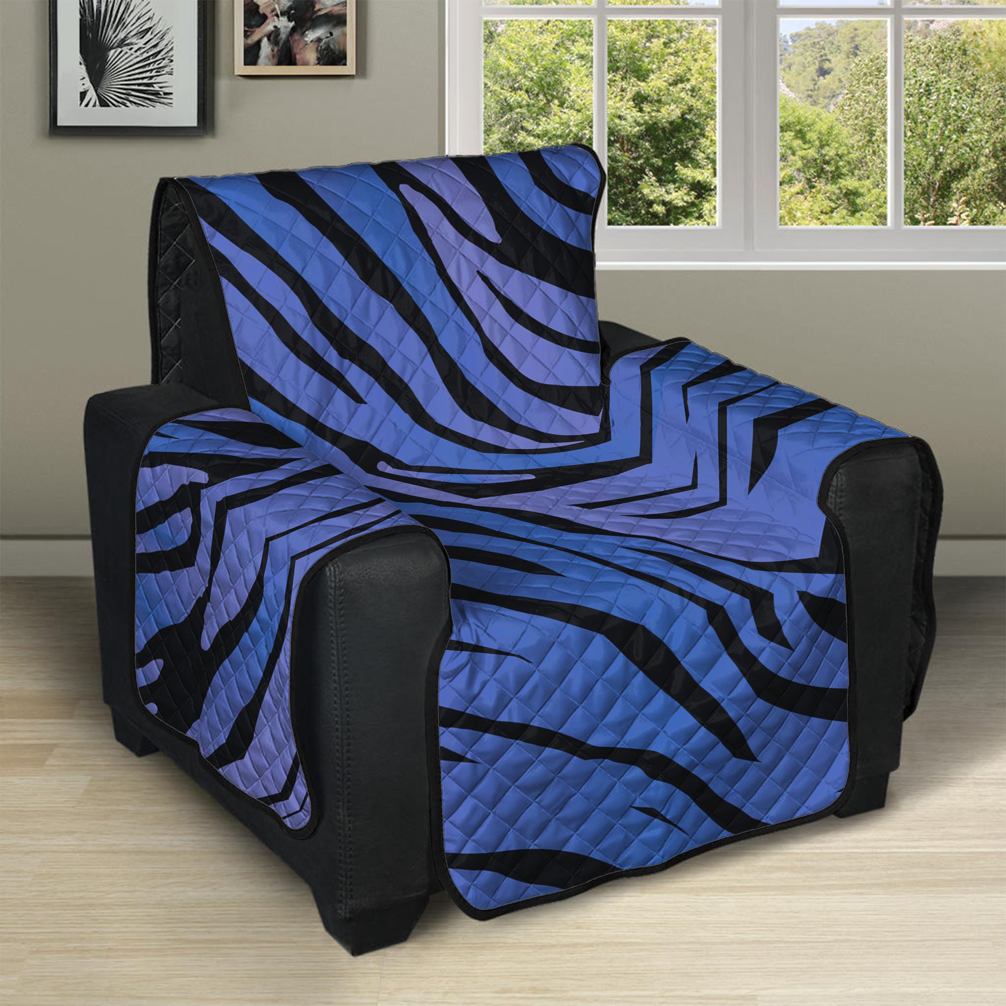 Black Blue Zebra Pattern Print Recliner Protector