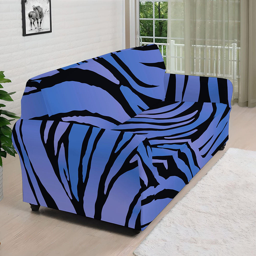 Black Blue Zebra Pattern Print Sofa Cover
