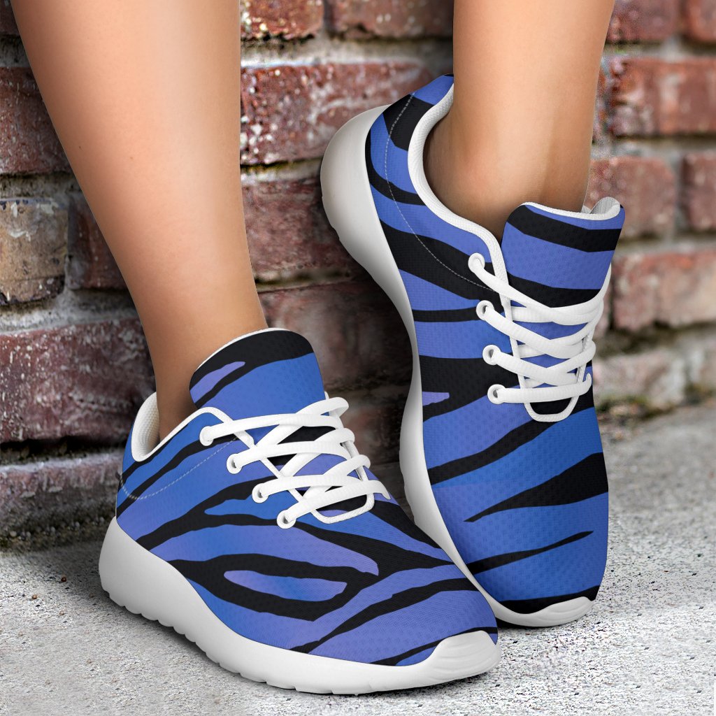 Black Blue Zebra Pattern Print Sport Shoes GearFrost