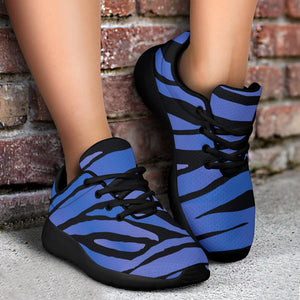 Black Blue Zebra Pattern Print Sport Shoes GearFrost