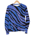 Black Blue Zebra Pattern Print Women's Crewneck Sweatshirt