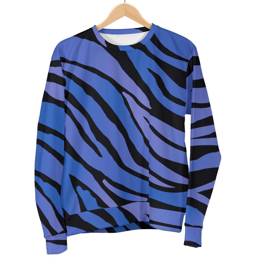 Black Blue Zebra Pattern Print Women's Crewneck Sweatshirt GearFrost