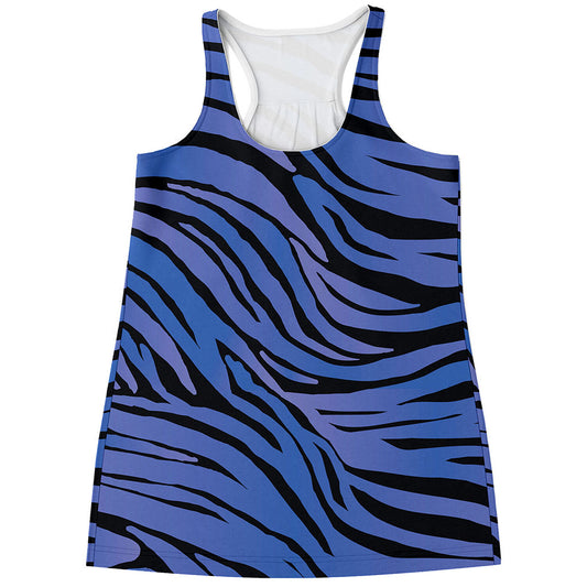 Black Blue Zebra Pattern Print Women's Racerback Tank Top