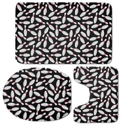 Black Bowling Pins Pattern Print 3 Piece Bath Mat Set