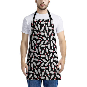 Black Bowling Pins Pattern Print Apron