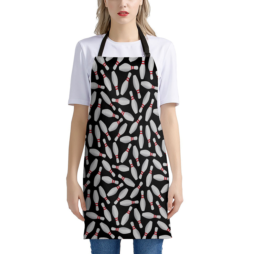 Black Bowling Pins Pattern Print Apron