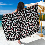 Black Bowling Pins Pattern Print Beach Sarong Wrap