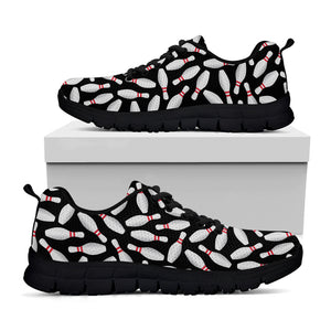 Black Bowling Pins Pattern Print Black Sneakers