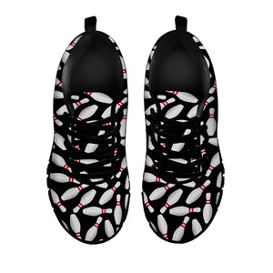 Black Bowling Pins Pattern Print Black Sneakers