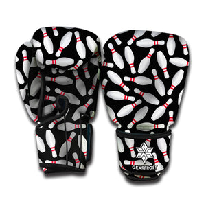 Black Bowling Pins Pattern Print Boxing Gloves