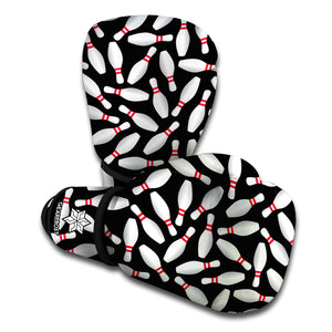 Black Bowling Pins Pattern Print Boxing Gloves