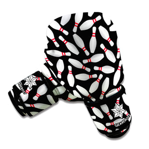 Black Bowling Pins Pattern Print Boxing Gloves