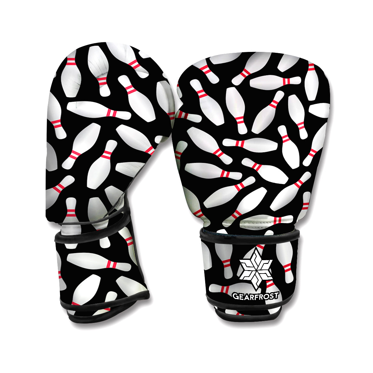 Black Bowling Pins Pattern Print Boxing Gloves