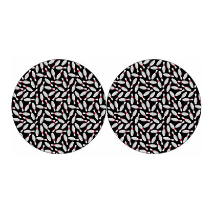 Black Bowling Pins Pattern Print Car Coasters
