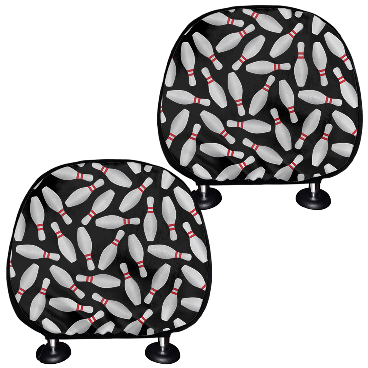 Black Bowling Pins Pattern Print Car Headrest Covers