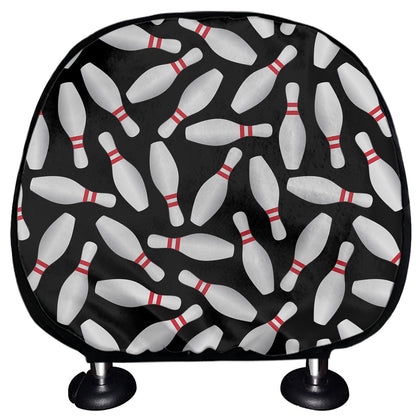 Black Bowling Pins Pattern Print Car Headrest Covers