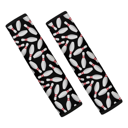 Black Bowling Pins Pattern Print Car Seat Belt Covers